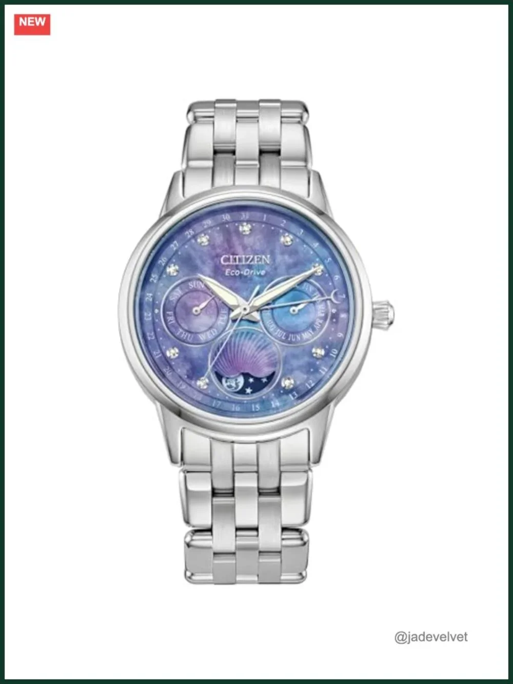 Women's Eco-Drive Moon Phase Watch with Diamond Accents, Stainless Steel Case